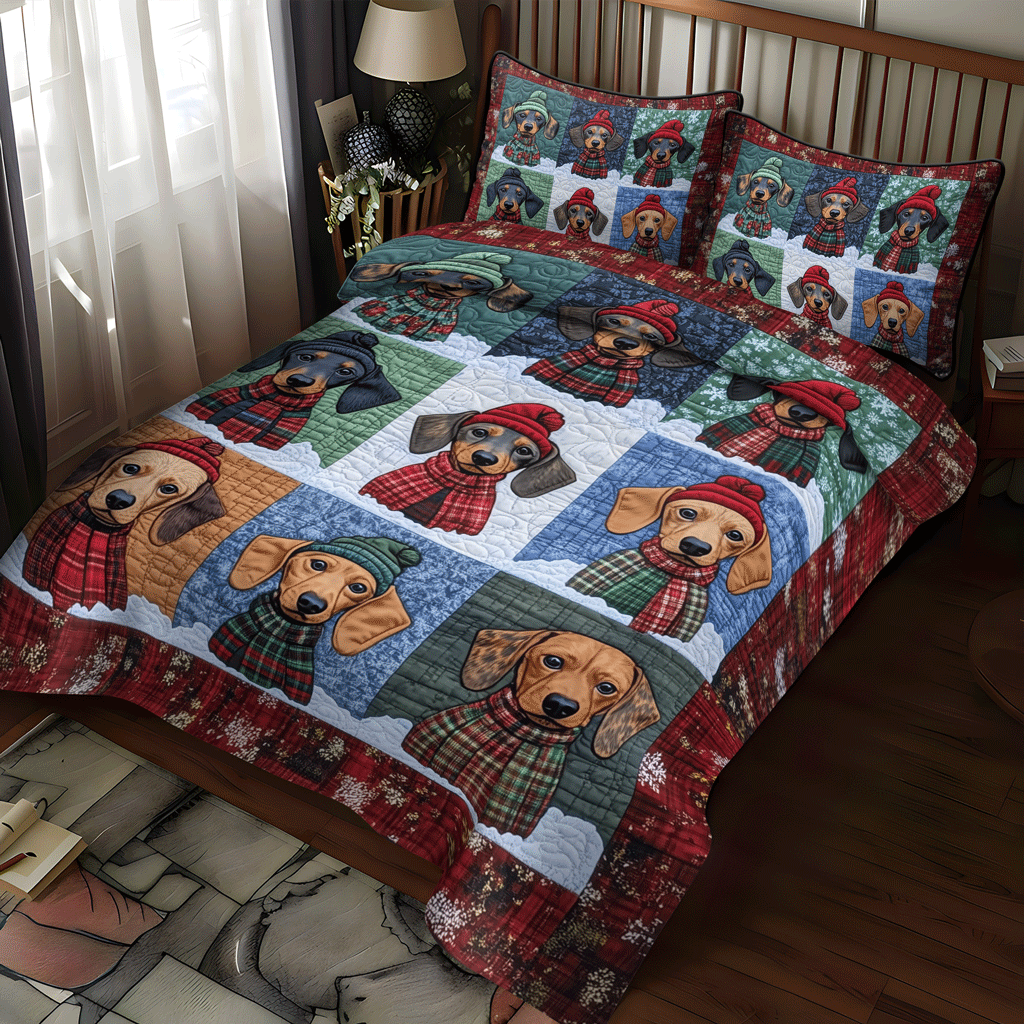 Dachshund Parade 3-Piece Quilted Bedding Set NCU0TH1684