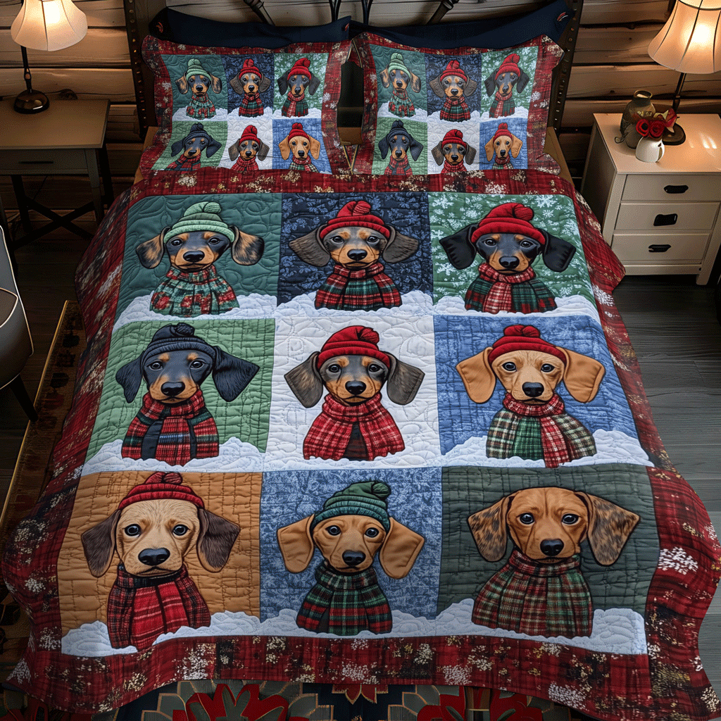 Dachshund Parade 3-Piece Quilted Bedding Set NCU0TH1684