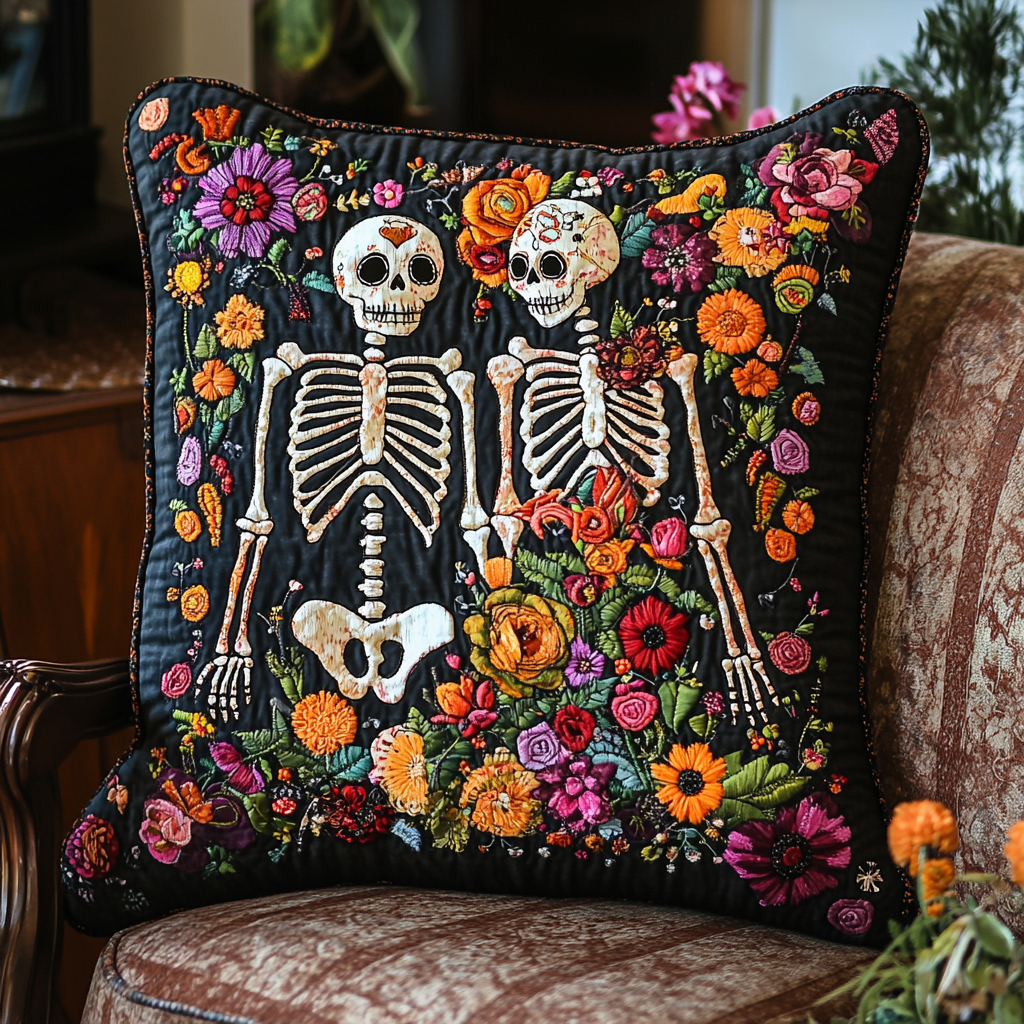 Dancing Skeleton Floral Quilted Pillow Case NCU0PD679