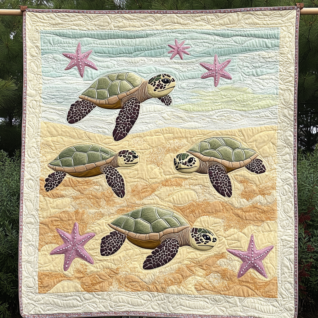 Deep Blue Turtle Serenity Quilted Blanket NCU0DK1727