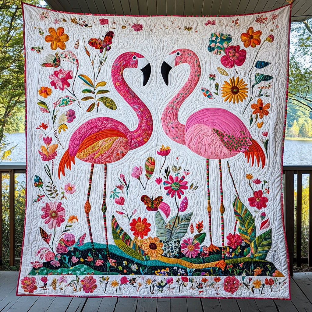 Delightful Cheerful Flamingo Quilted Blanket NCU0PD650