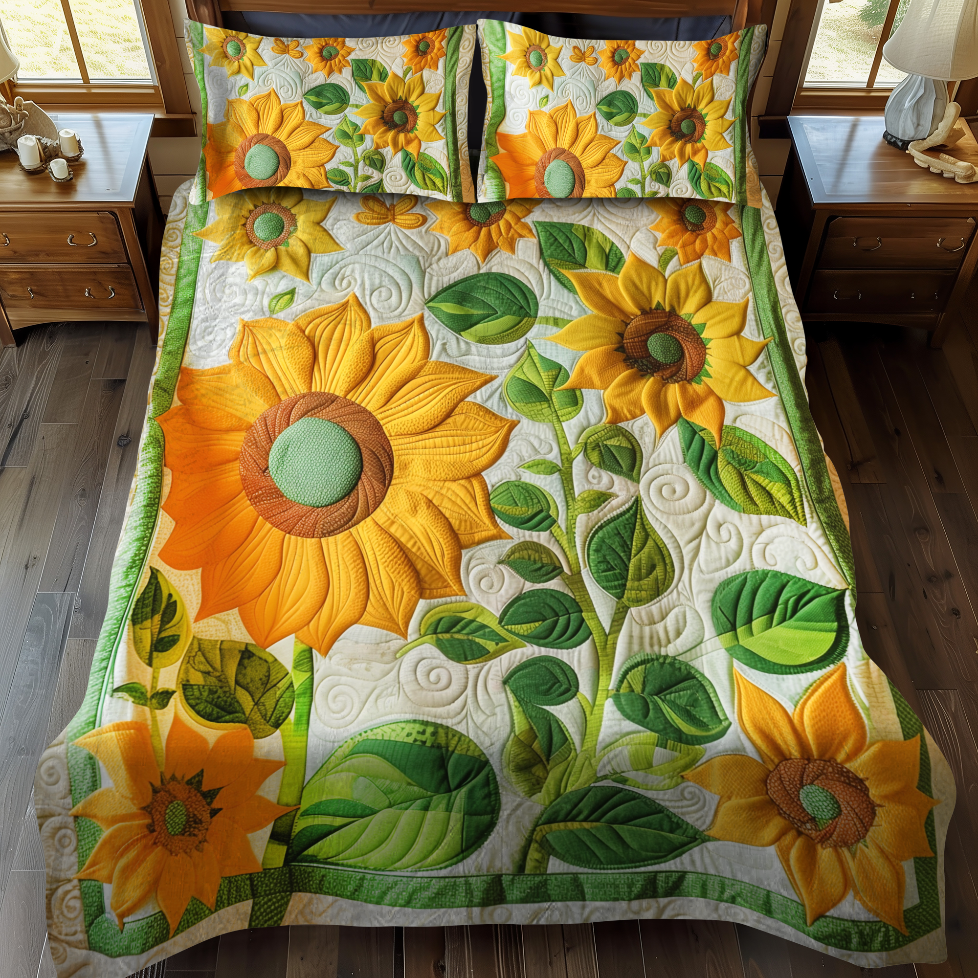 Delightful Sunflowers 3-Piece Quilted Bedding Set NCU0VL218