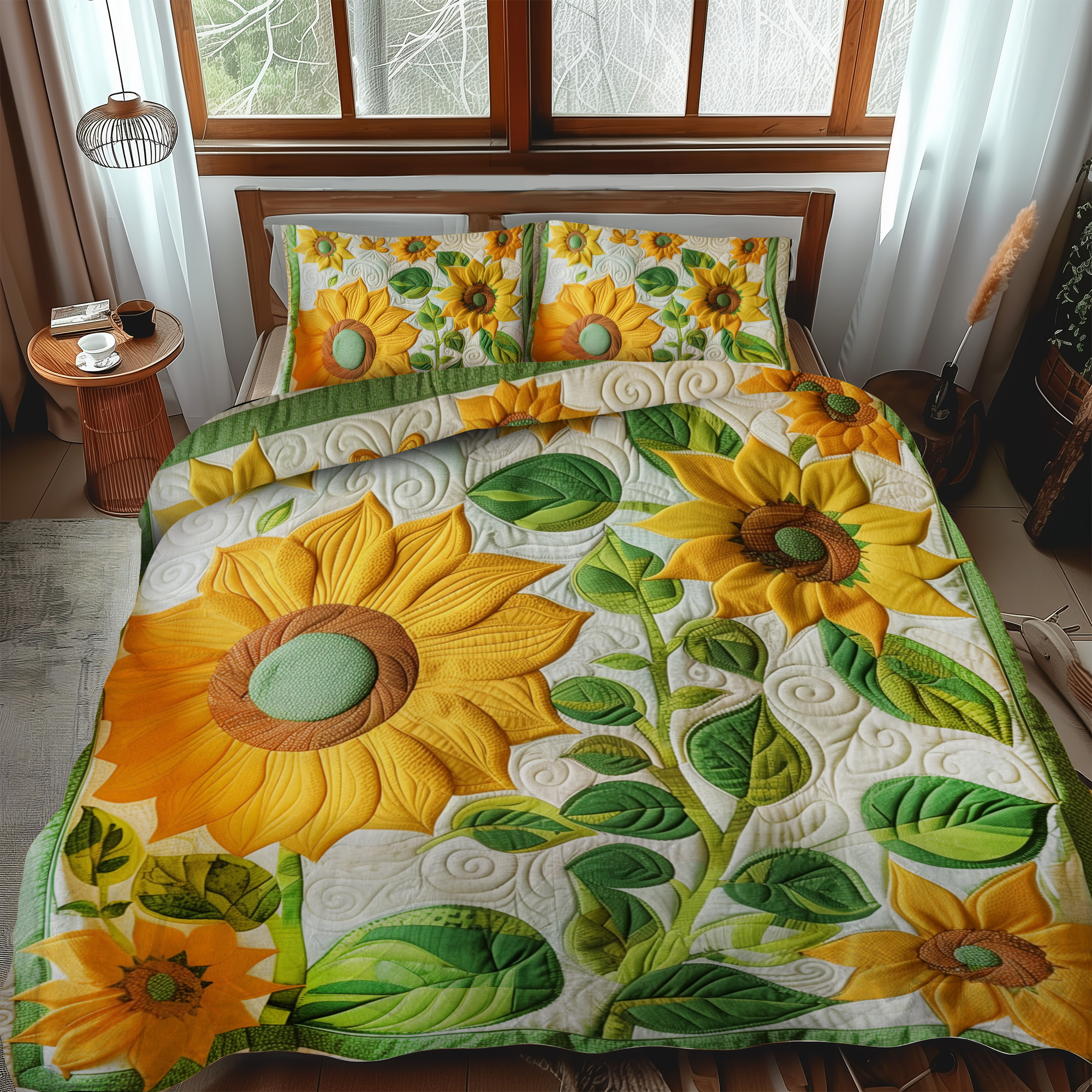 Delightful Sunflowers 3-Piece Quilted Bedding Set NCU0VL218