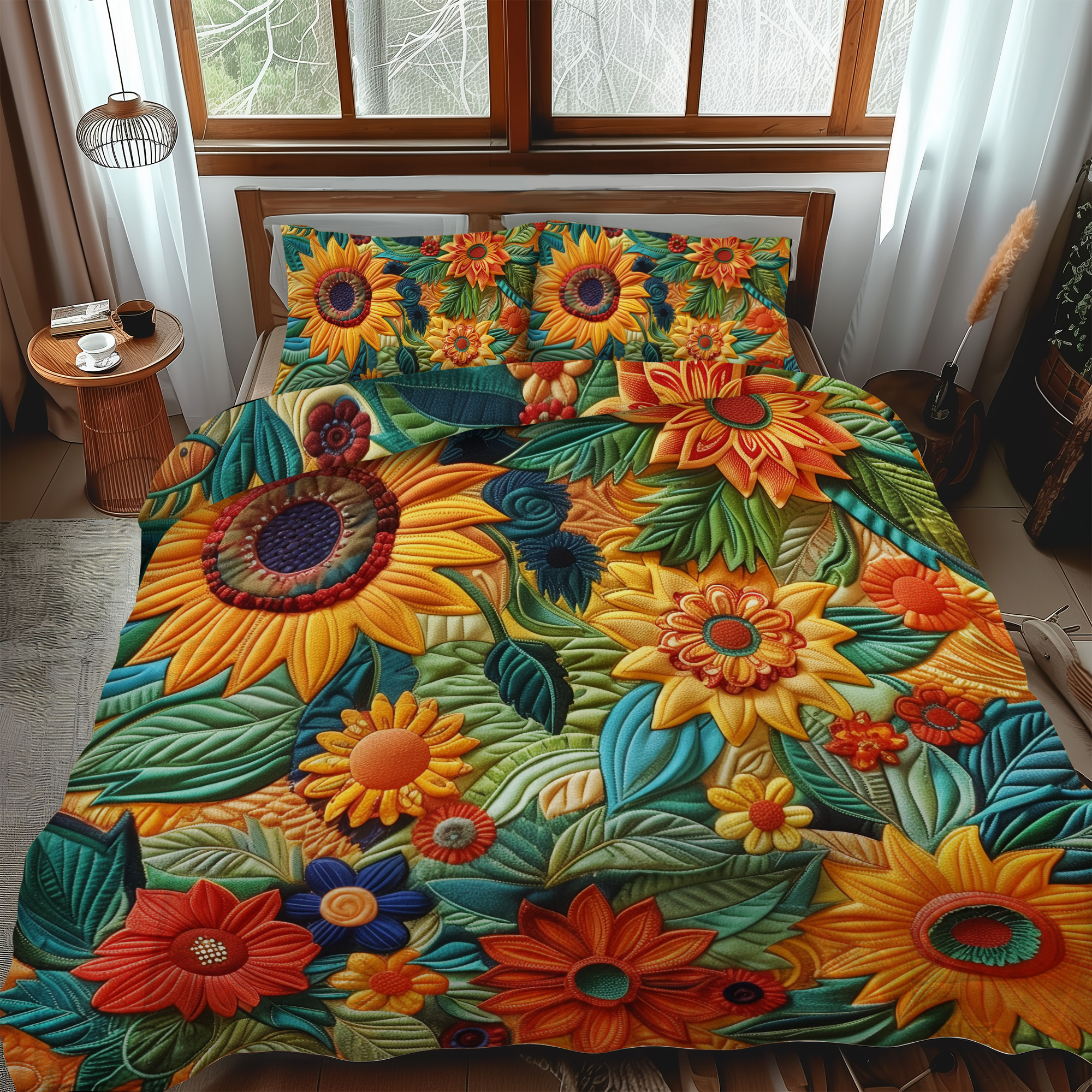 Delightful Sunflowers 3-Piece Quilted Bedding Set NCU0VL334