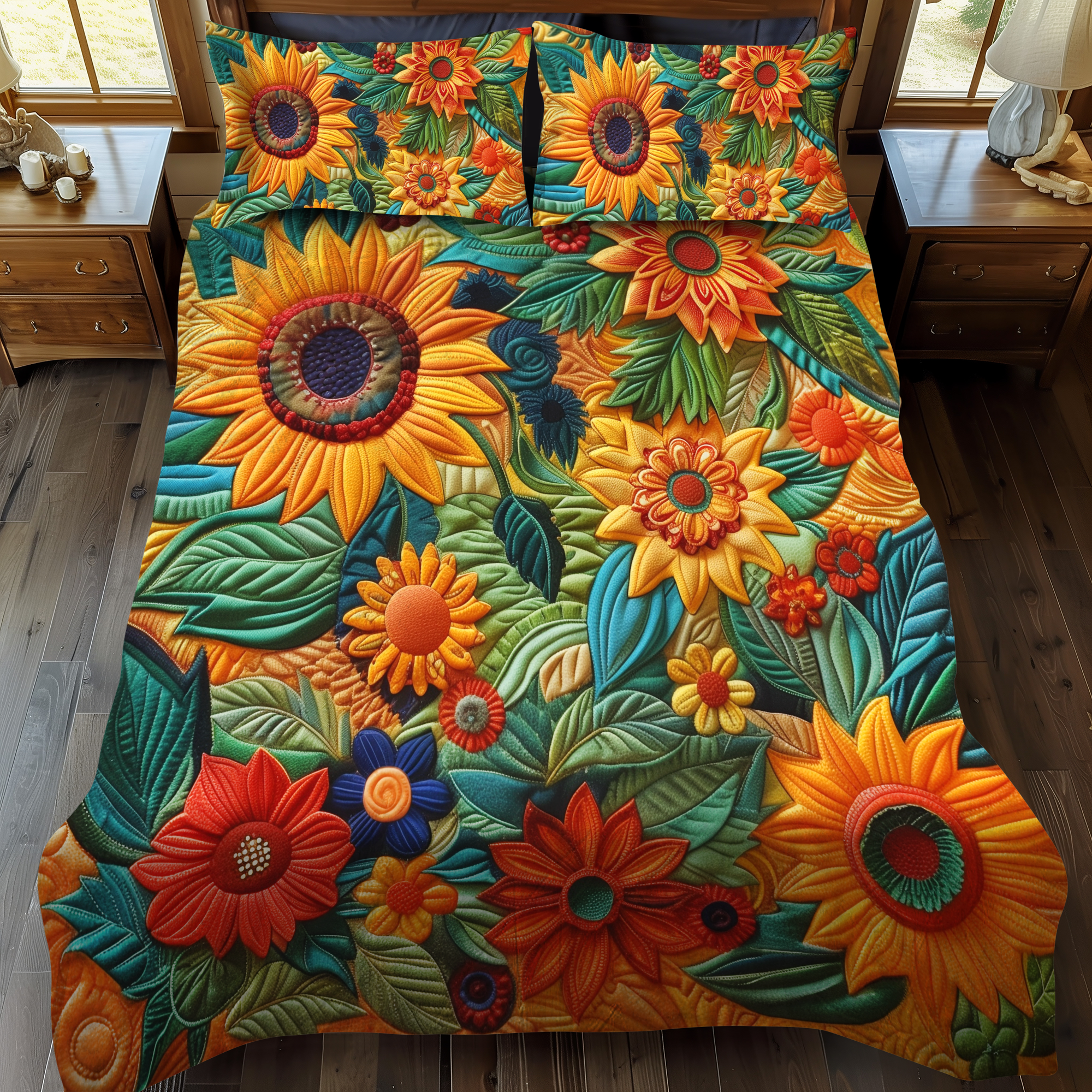 Delightful Sunflowers 3-Piece Quilted Bedding Set NCU0VL334