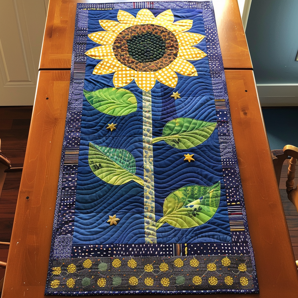 Delightful Sunflowers Quilted Table Runner NCU0VL193