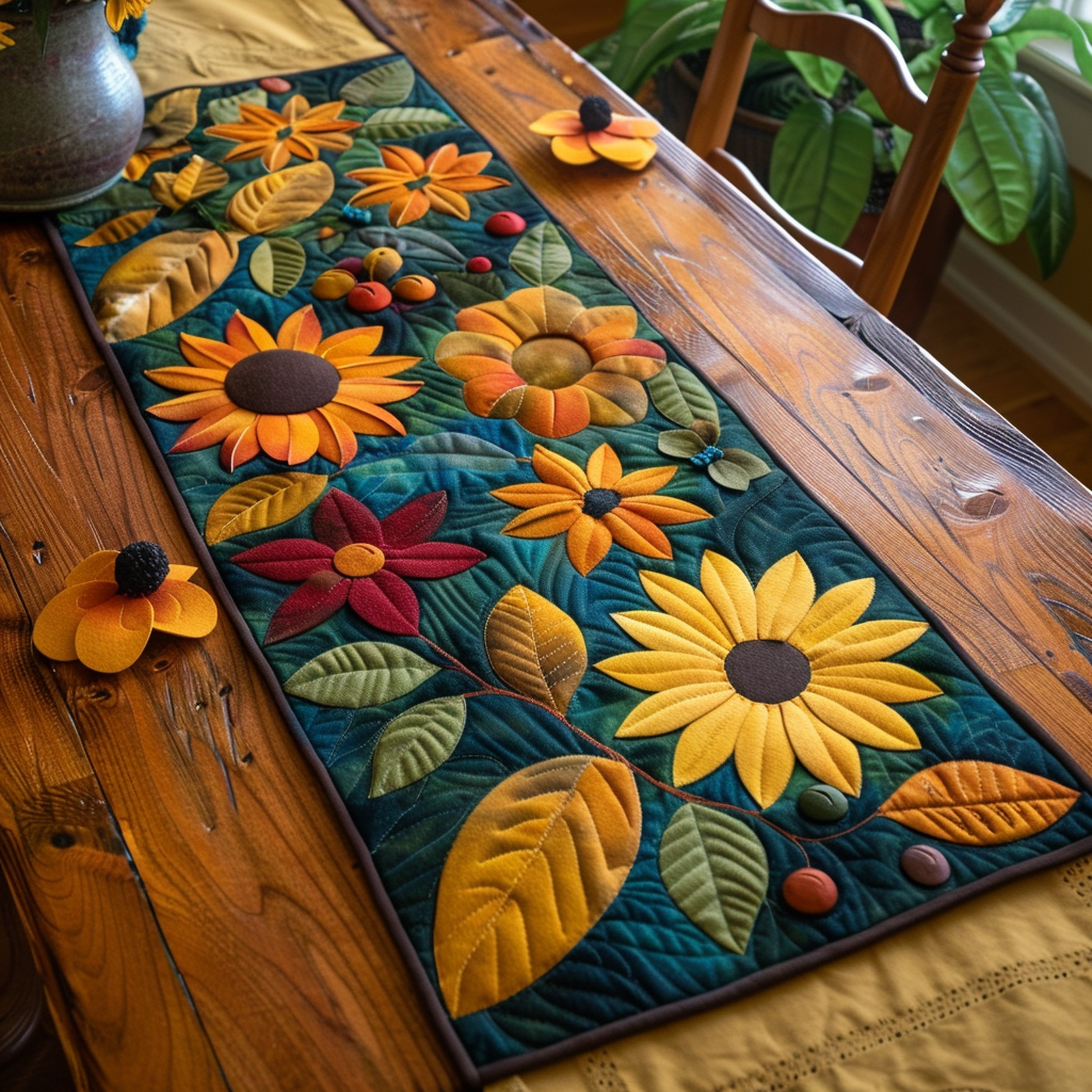 Delightful Sunflowers Quilted Table Runner NCU0VL323