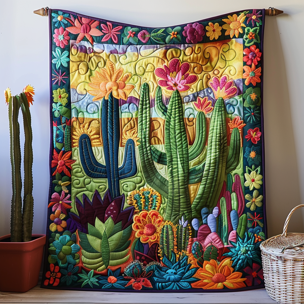 Desert Botanical Cactus Quilted Blanket NCU0PD028