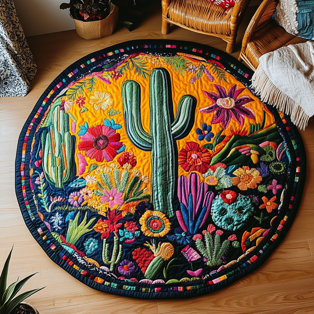 Desert Flora Haven Quilted Round Mat NCU0PD889