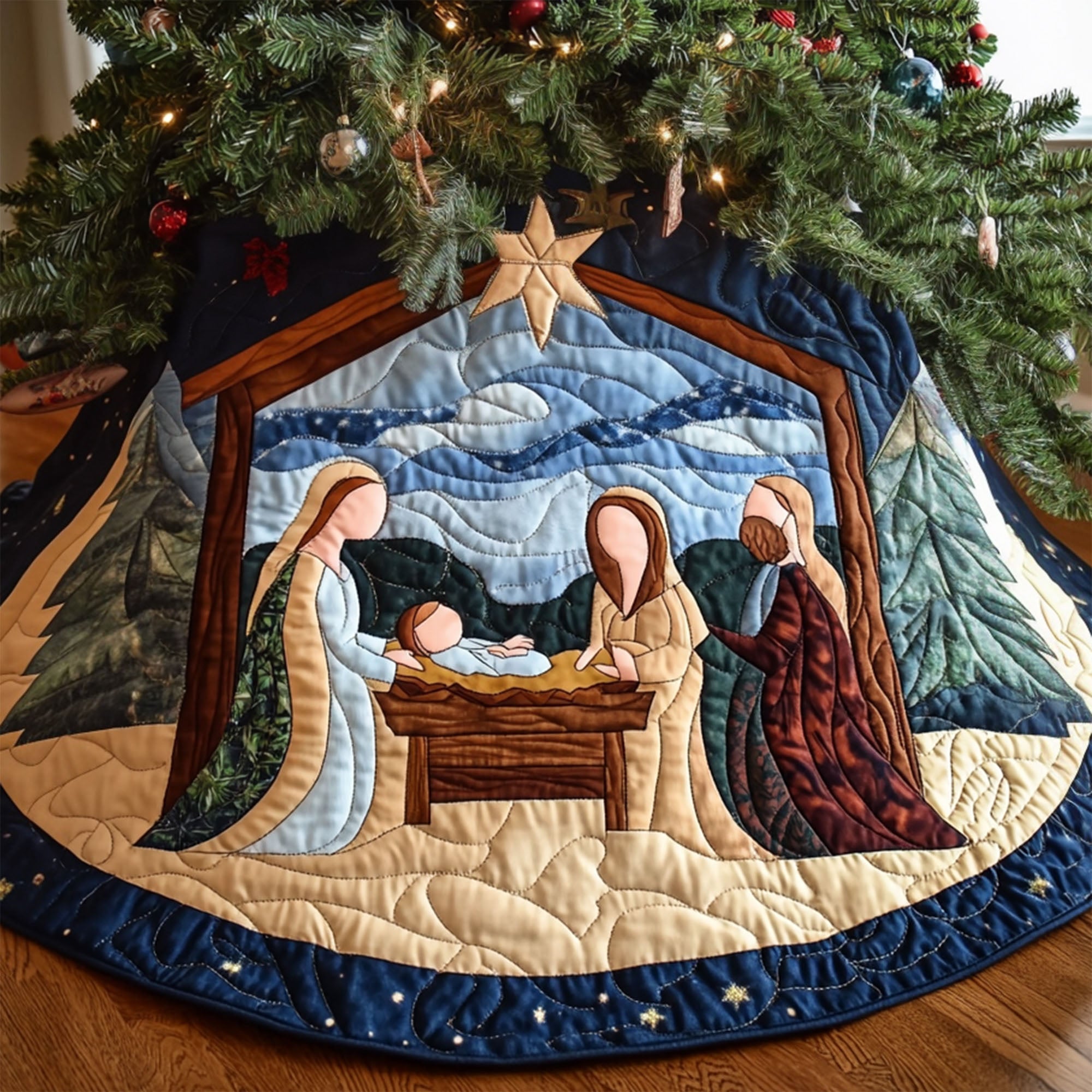 Divine Birth Quilted Christmas Tree Skirt NCU0PT1225