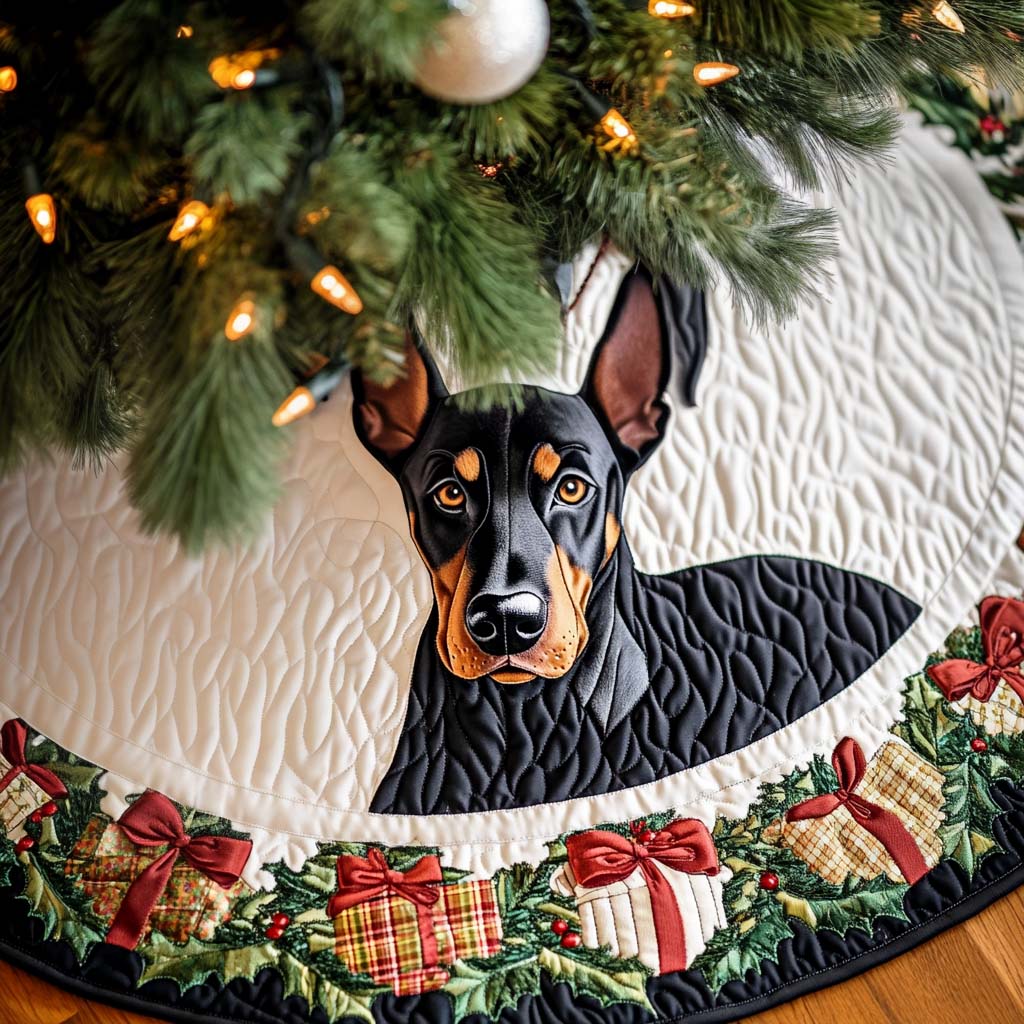 Doberman Festive Watch Christmas Quilted Tree Skirt NCU0NT1712