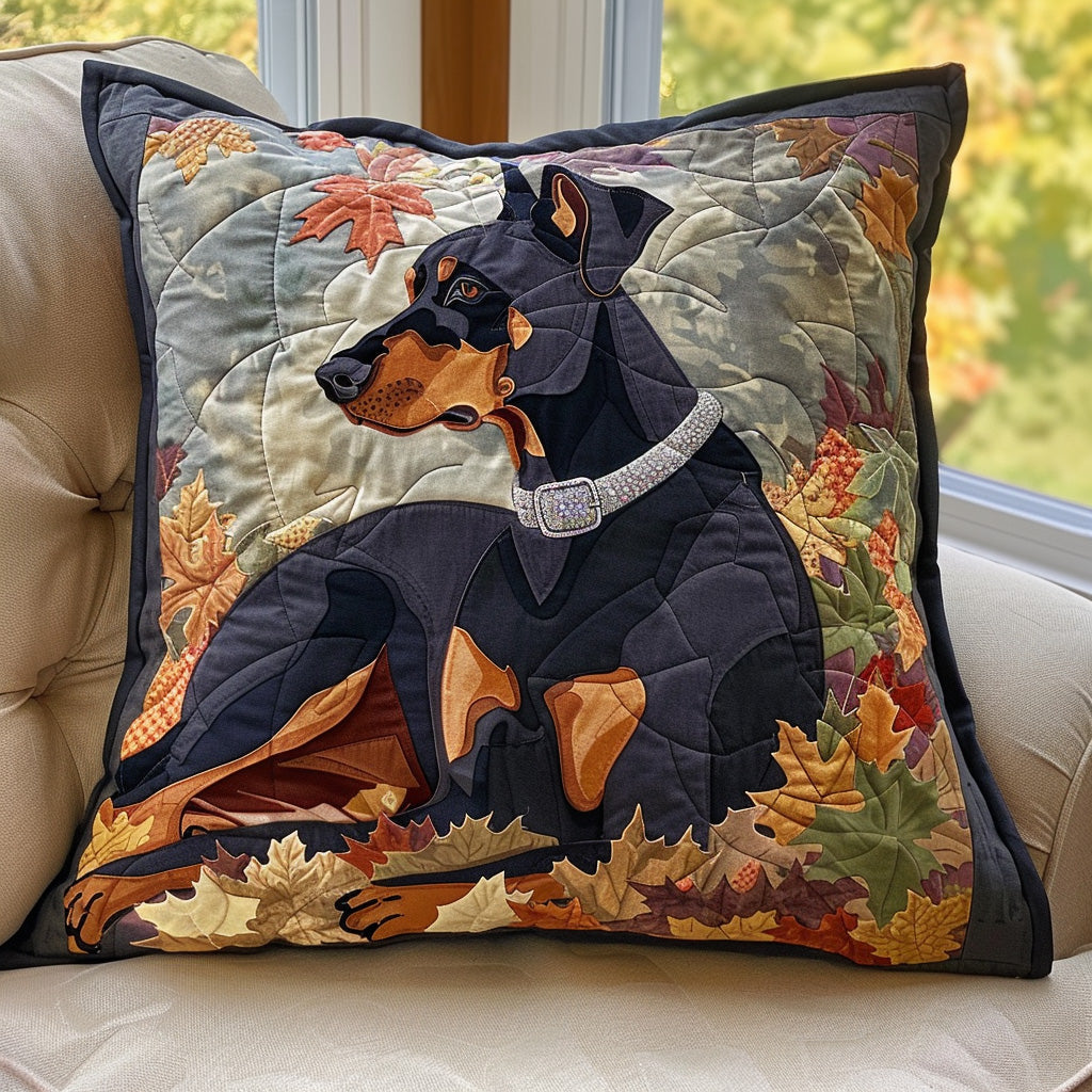 Doberman in the Leaves Quilted Pillow Case NCU0PT291