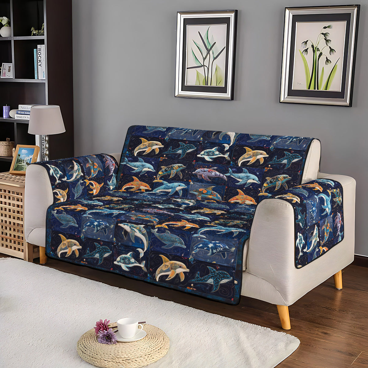 Dolphin Dreams Quilted Sofa Cover NCU0PT1379