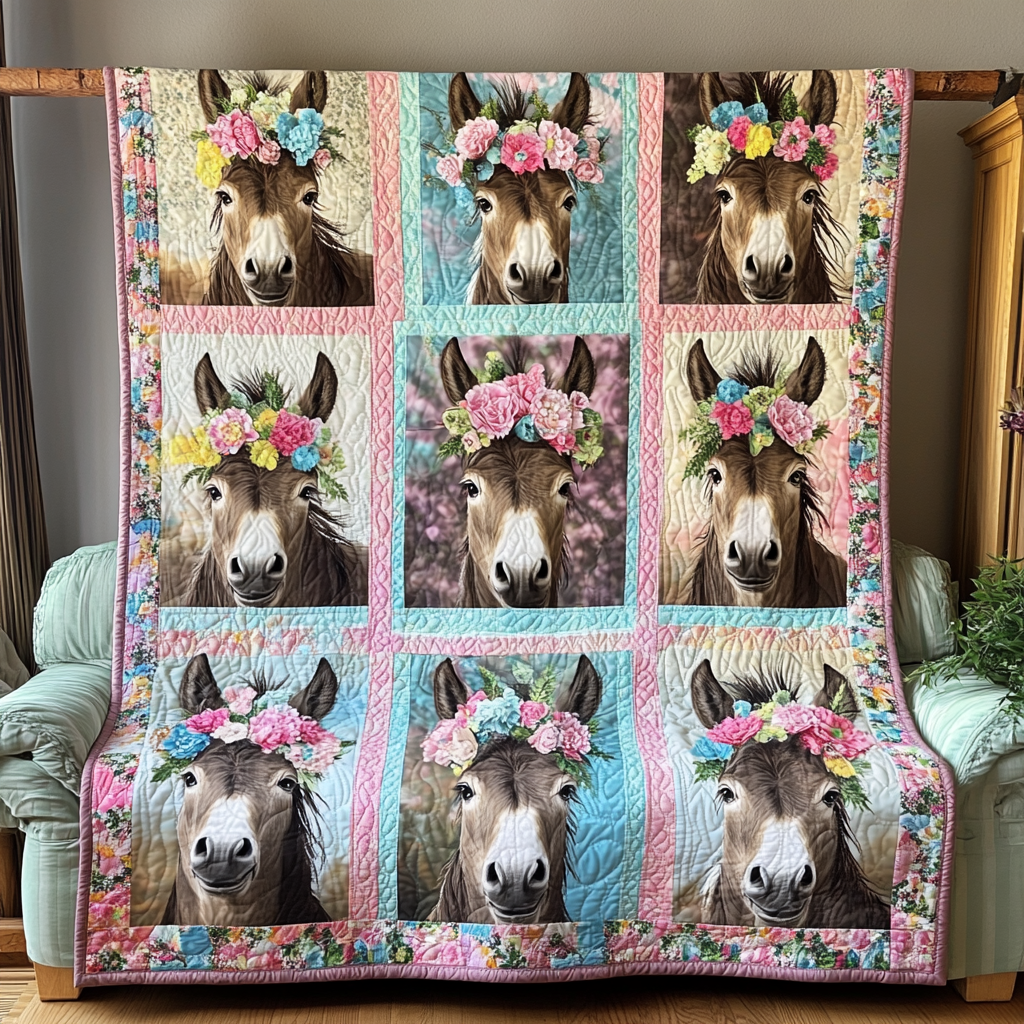 Donkey Floral Patchwork Quilted Blanket NCU0PD663