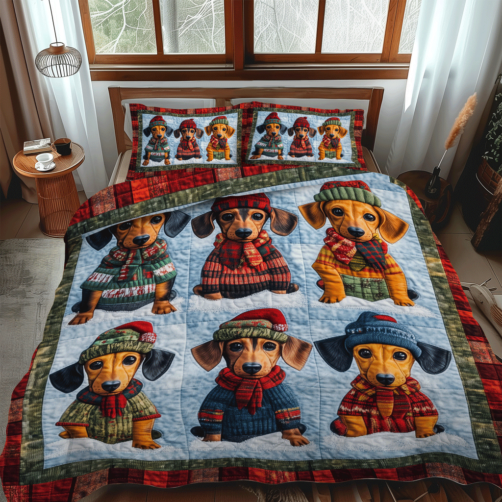 Doxie Ugly Sweater 3-Piece Quilted Bedding Set NCU0TH1688