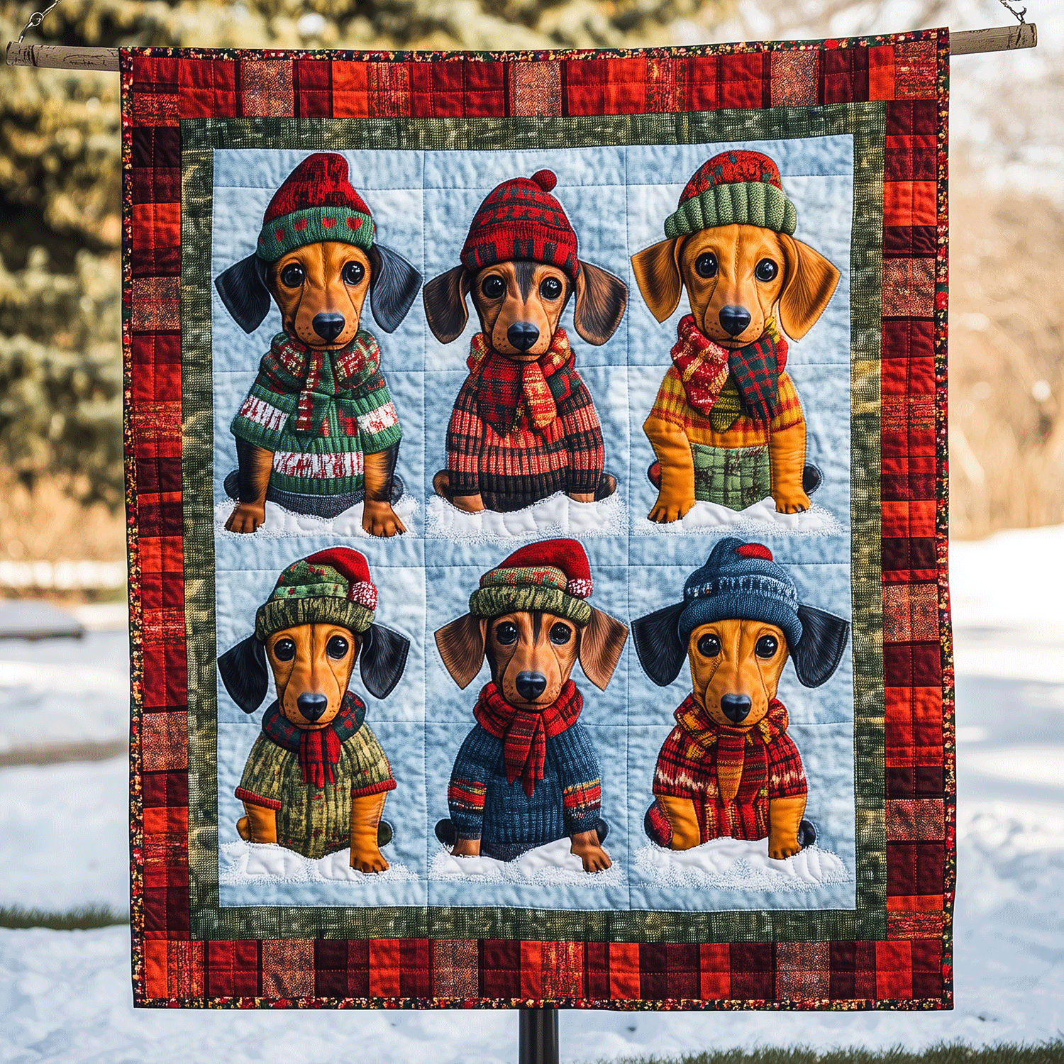 Doxie Ugly Sweater Art Quilt Hanging NCU0TH1588