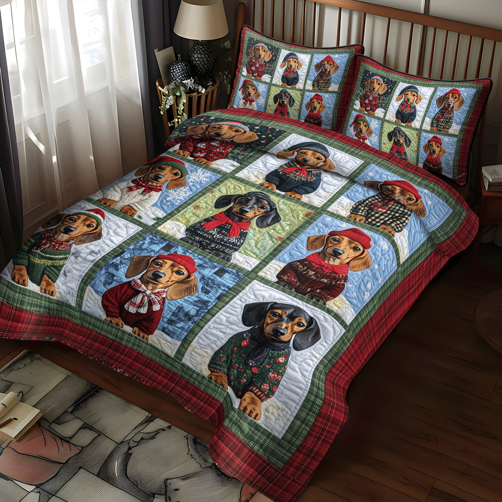 Doxie Winter Wishes 3-Piece Quilted Bedding Set NCU0TH1682