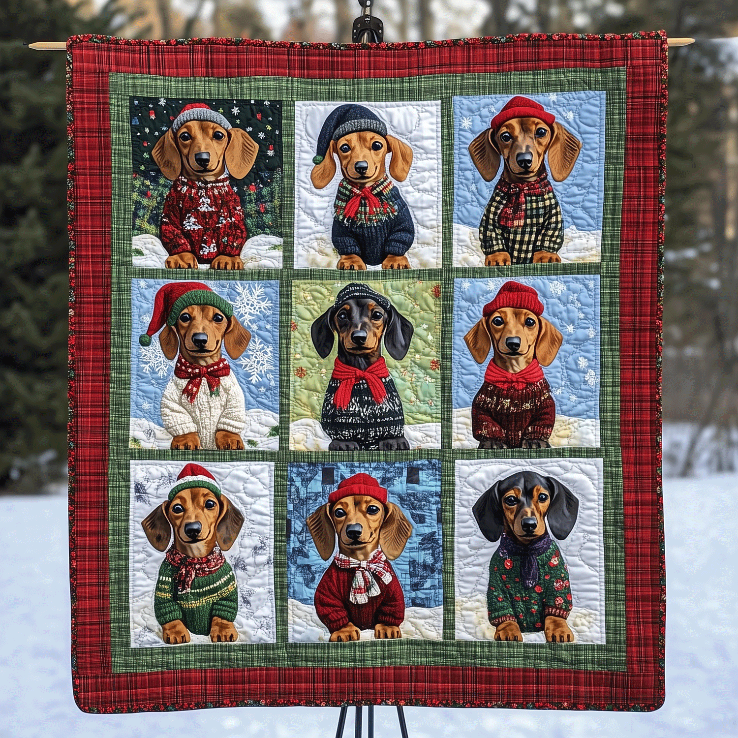 Doxie Winter Wishes Art Quilt Hanging NCU0TH1582