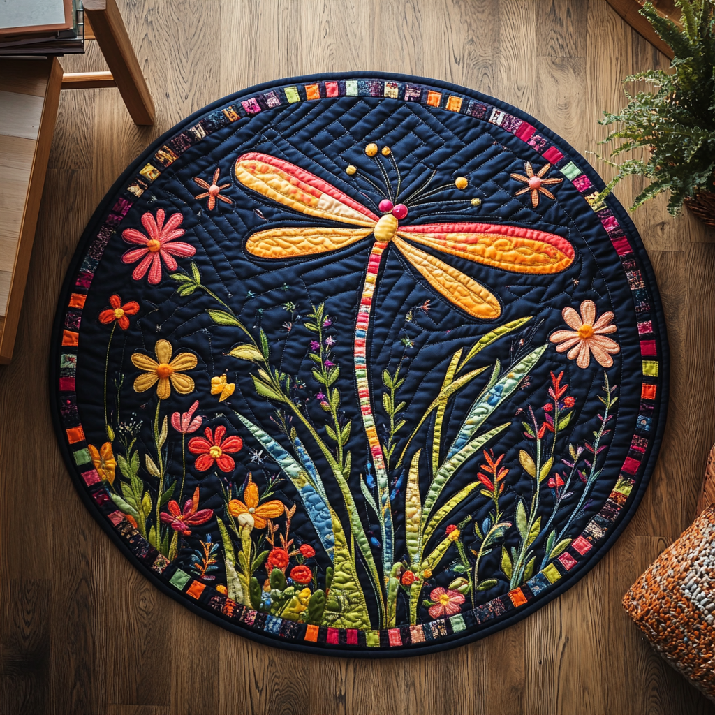 Dragonfly Dusk Quilted Round Mat NCU0DK1172