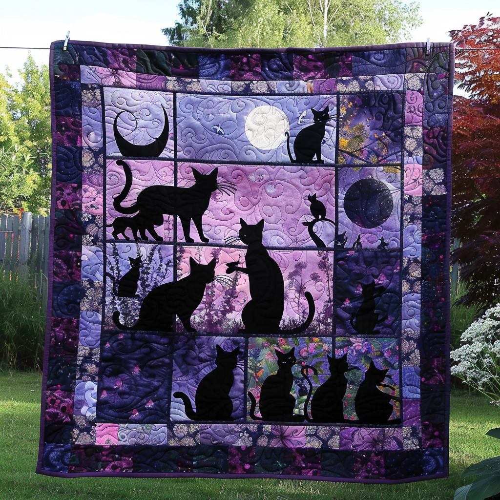 Dreamy Garden Black Cats Quilted Blanket NCU0TH272