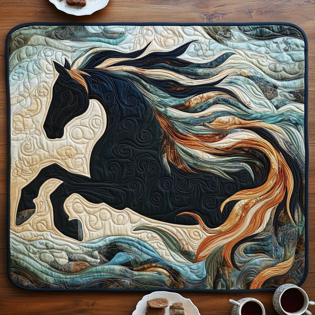 Dynamic Black Horse Quilted Place Mat NCU0PD462