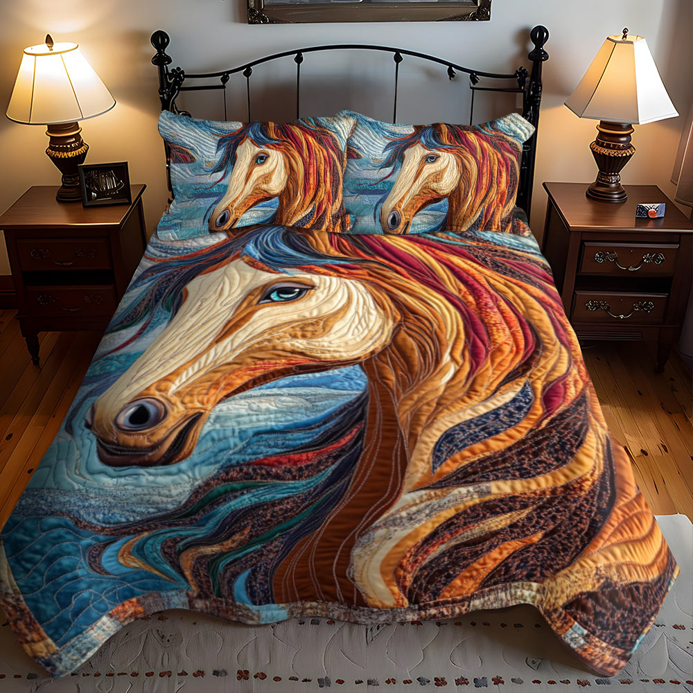 Dynamic Horse Design 3-Piece Quilted Bedding Set NCU0PD582