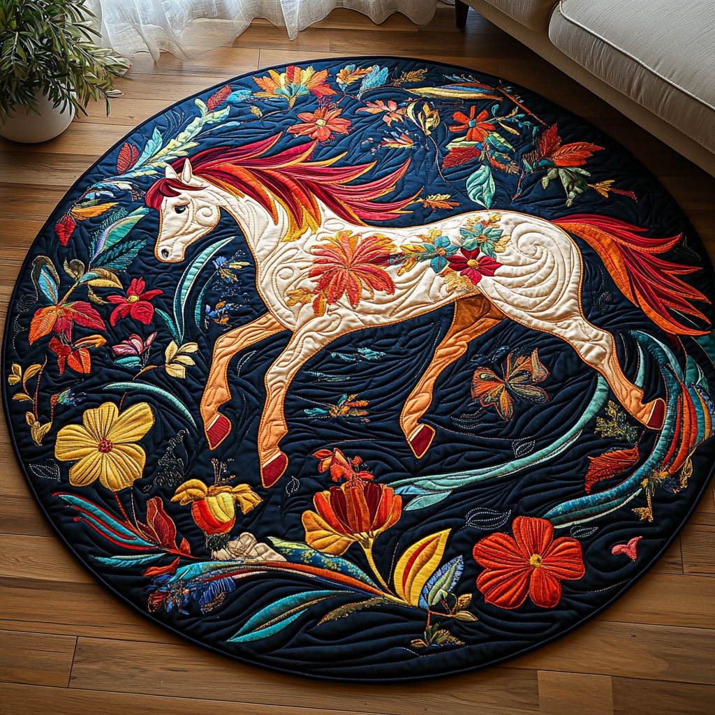 Dynamic Horse Design Quilted Round Mat NCU0PD821