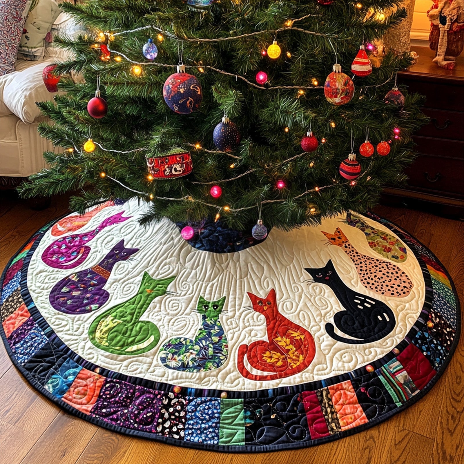 Ebony Tails Quilted Christmas Tree Skirt NCU0PT1284