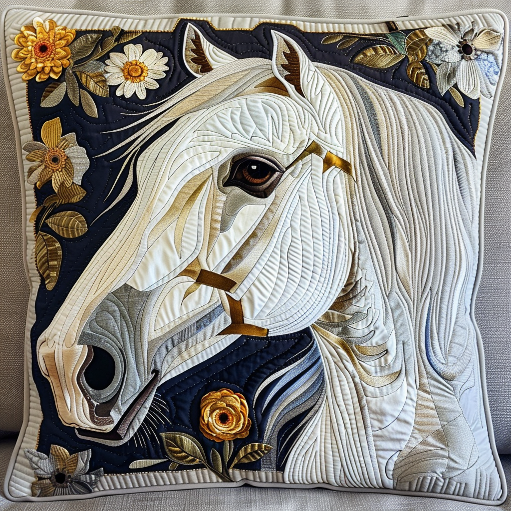 Elegant Floral Horse Quilted Pillow Case NCU0TL026