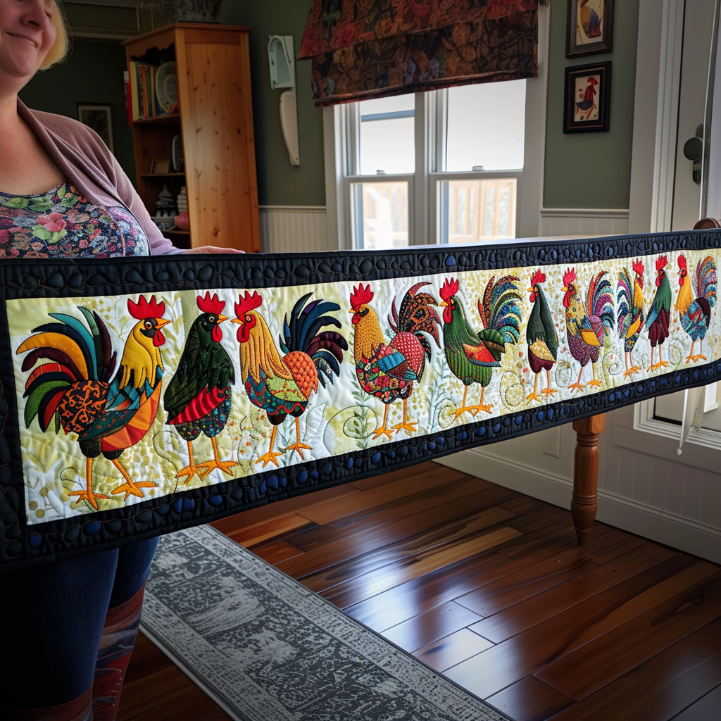 Elegant Roosters Quilted Table Runner NCU0TH590