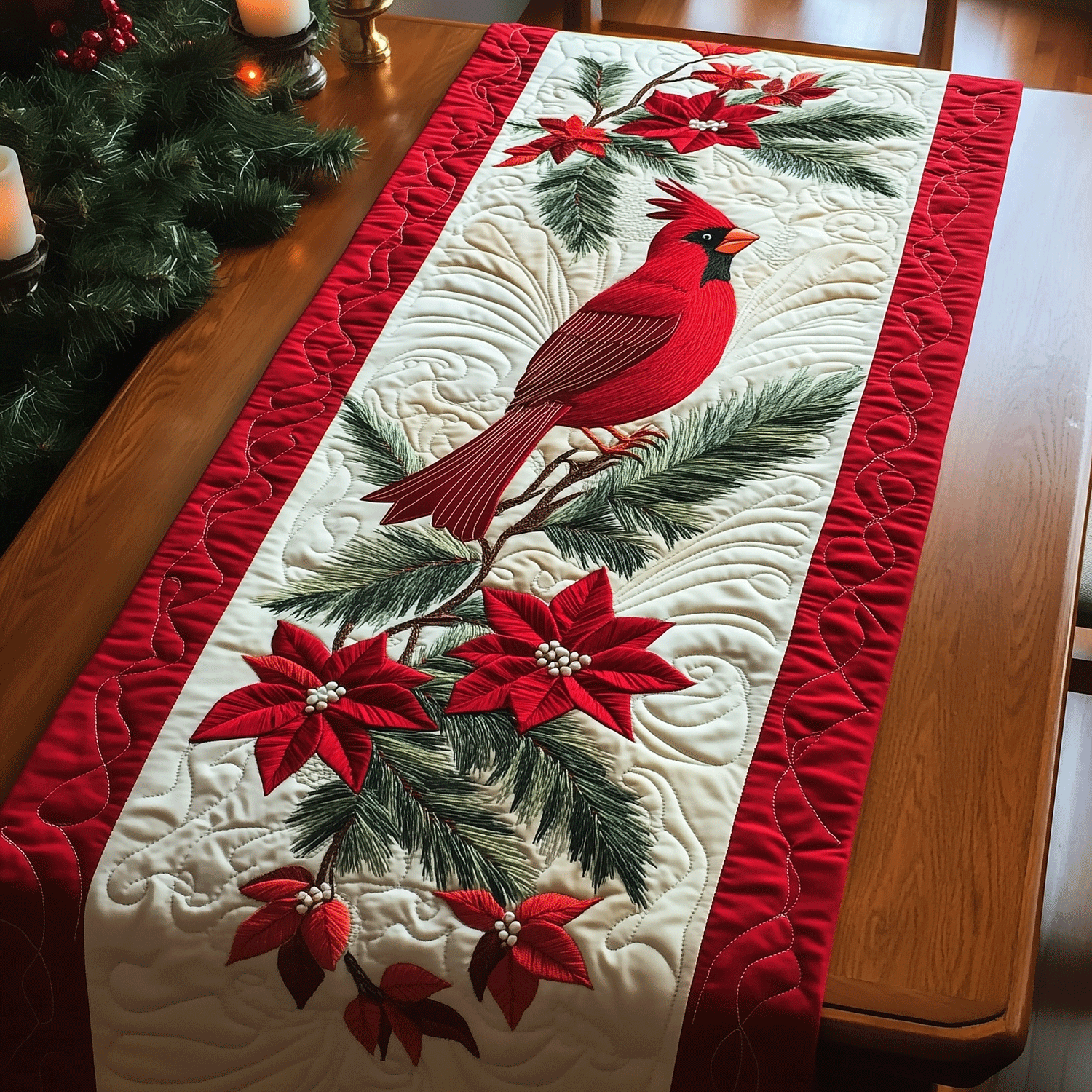 Elegant Cardinals Quilted Table Runner NCU0TH1910