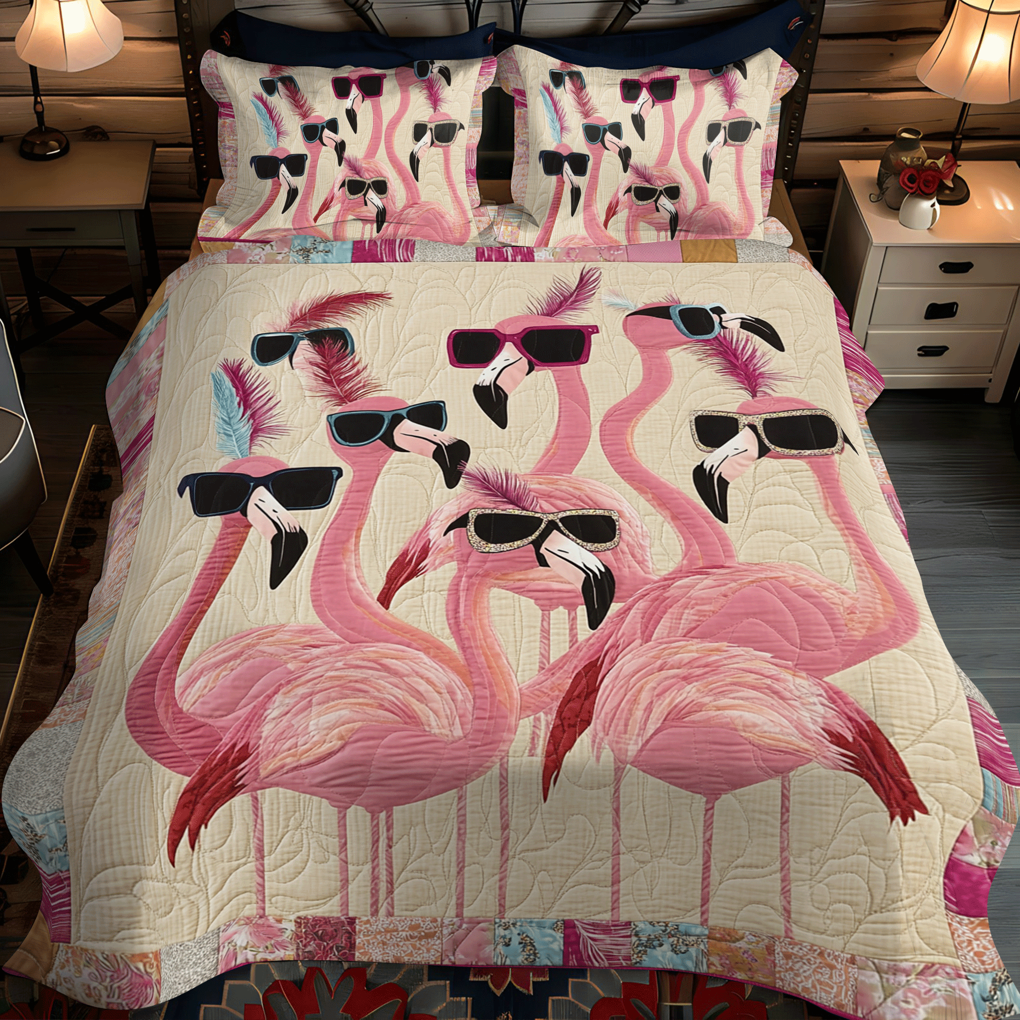 Elegant Flamingo Tropical 3-Piece Quilted Bedding Set NCU0PD497