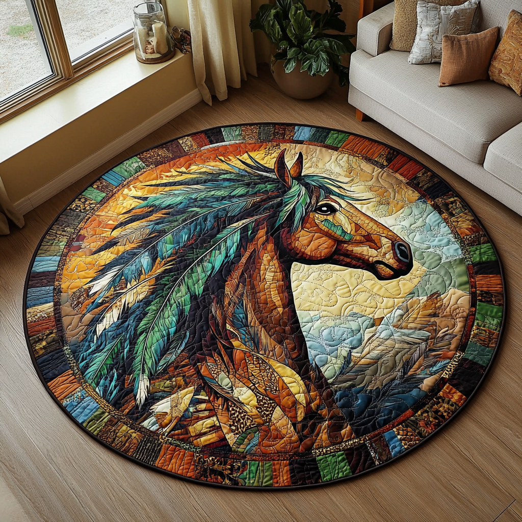 Elegant Horse Quilted Round Mat NCU0PD832