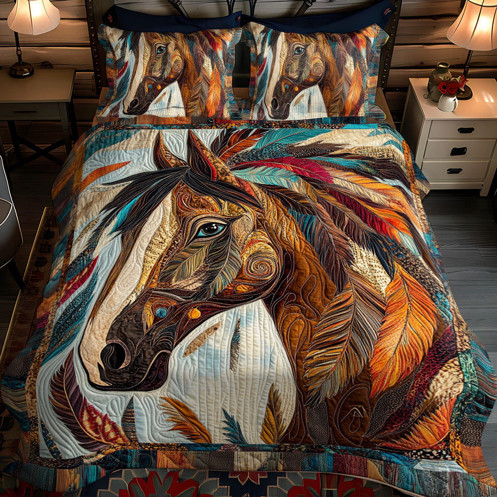 Elegant Horse Running 3-Piece Quilted Bedding Set NCU0PD579