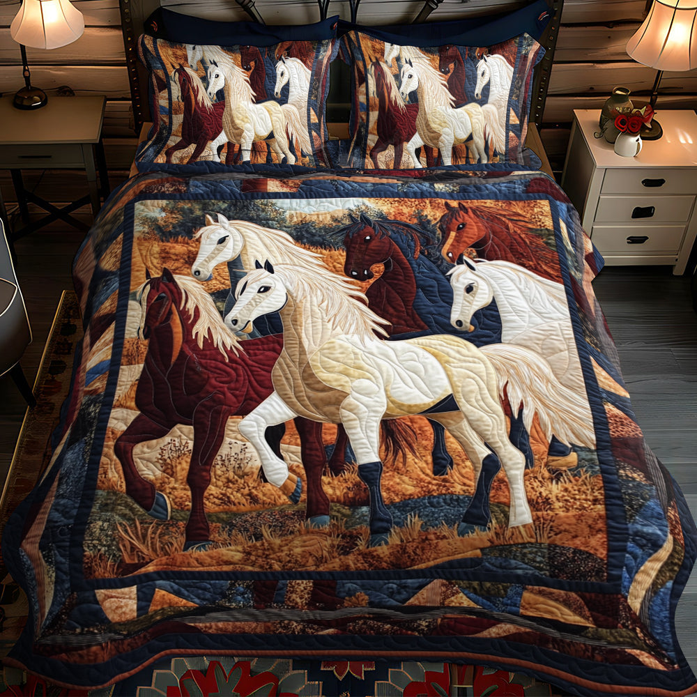 Elegant Horse Running 3-Piece Quilted Bedding Set NCU0PD587