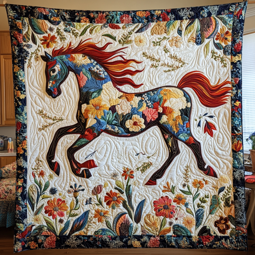 Elegant Horse Running Quilted Blanket NCU0PD530