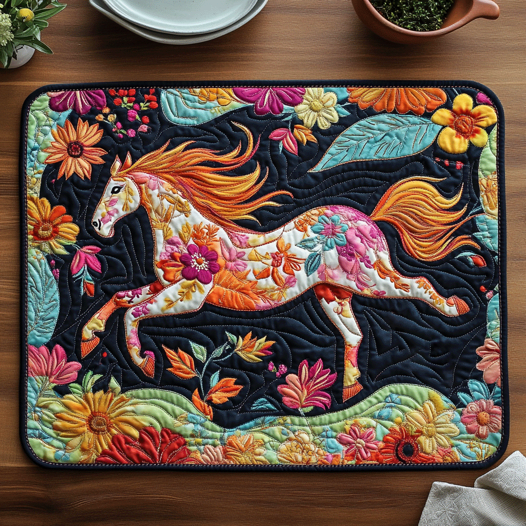 Elegant Horse Running Quilted Place Mat NCU0PD460