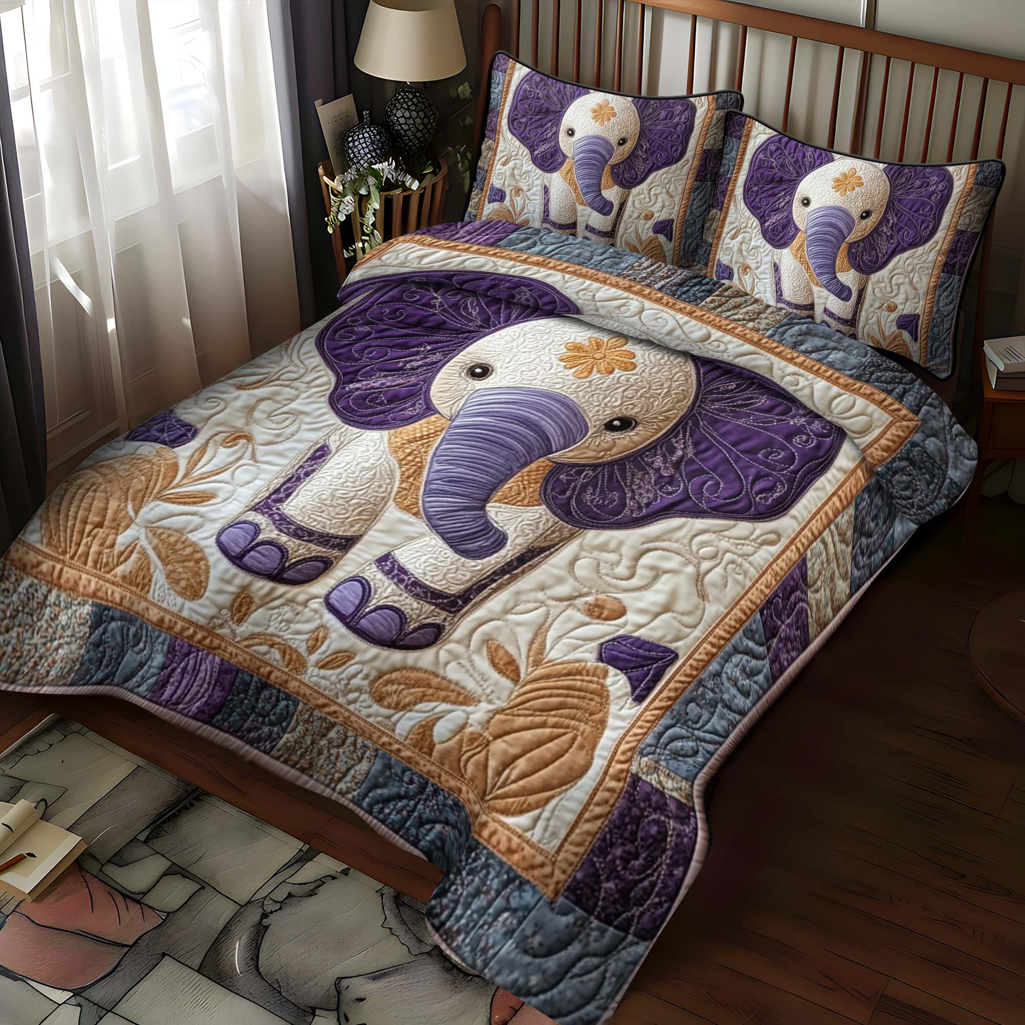 Elephant Dreams 3-Piece Quilted Bedding Set NCU0NT940