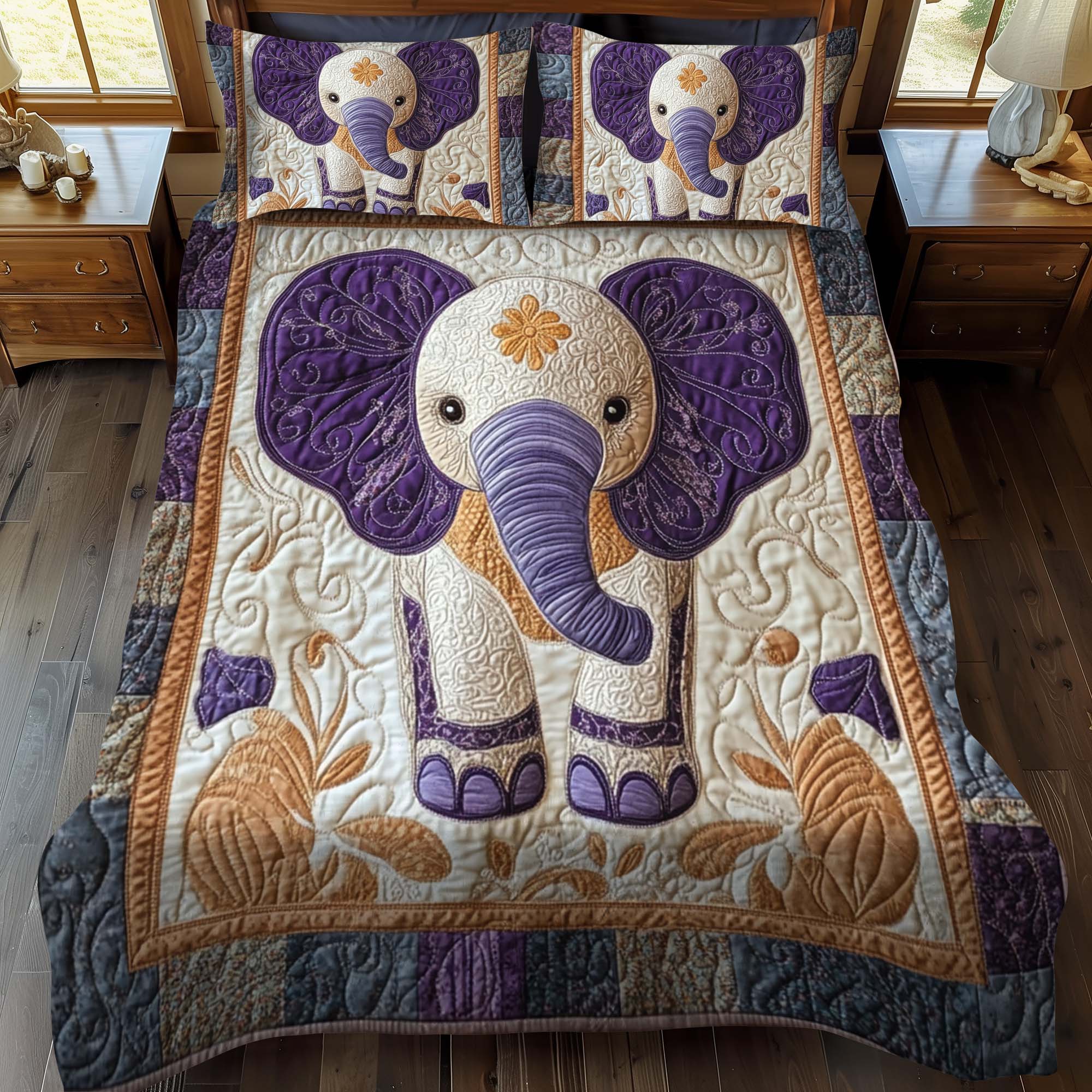 Elephant Dreams 3-Piece Quilted Bedding Set NCU0NT940