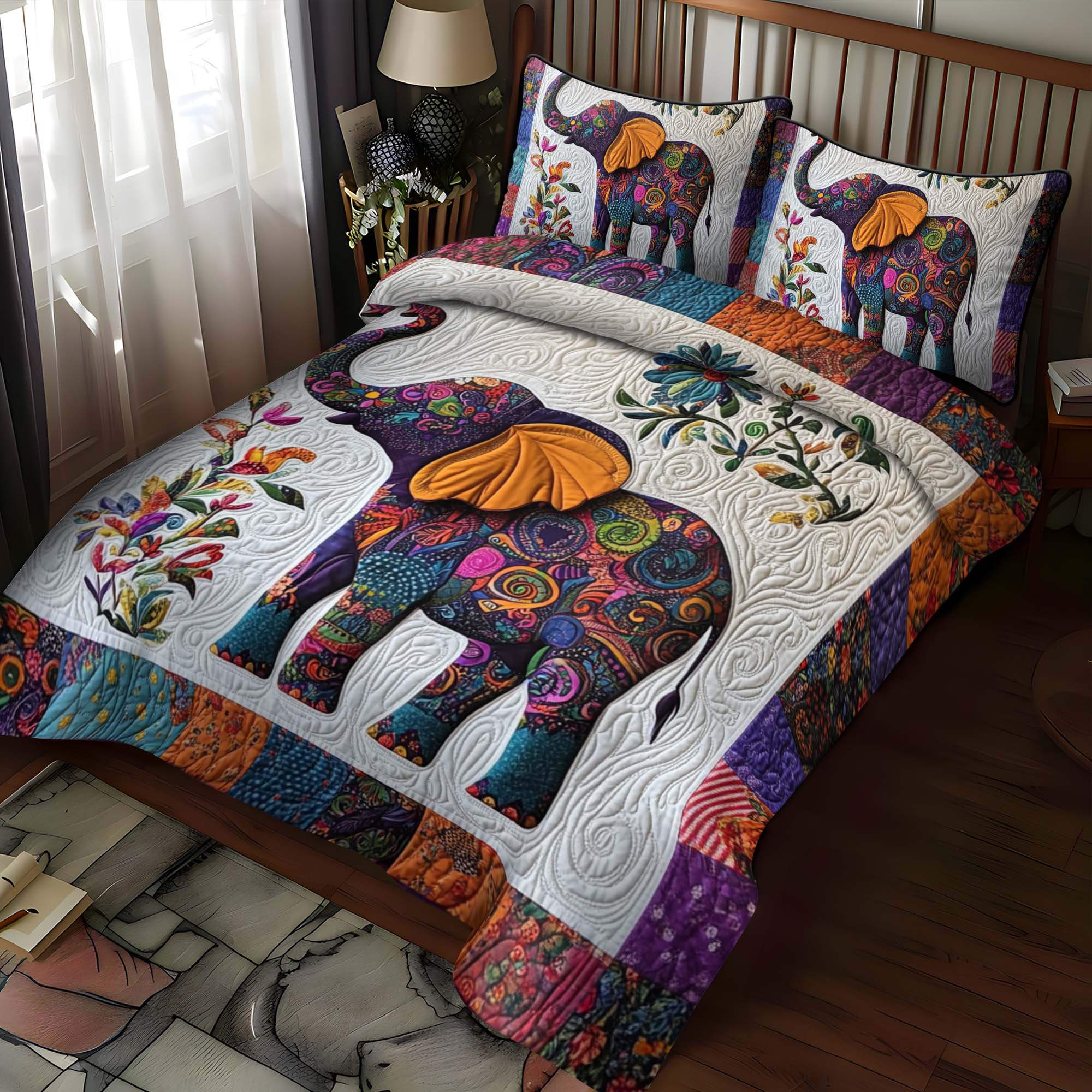 Elephant Jubilee 3-Piece Quilted Bedding Set NCU0NT942