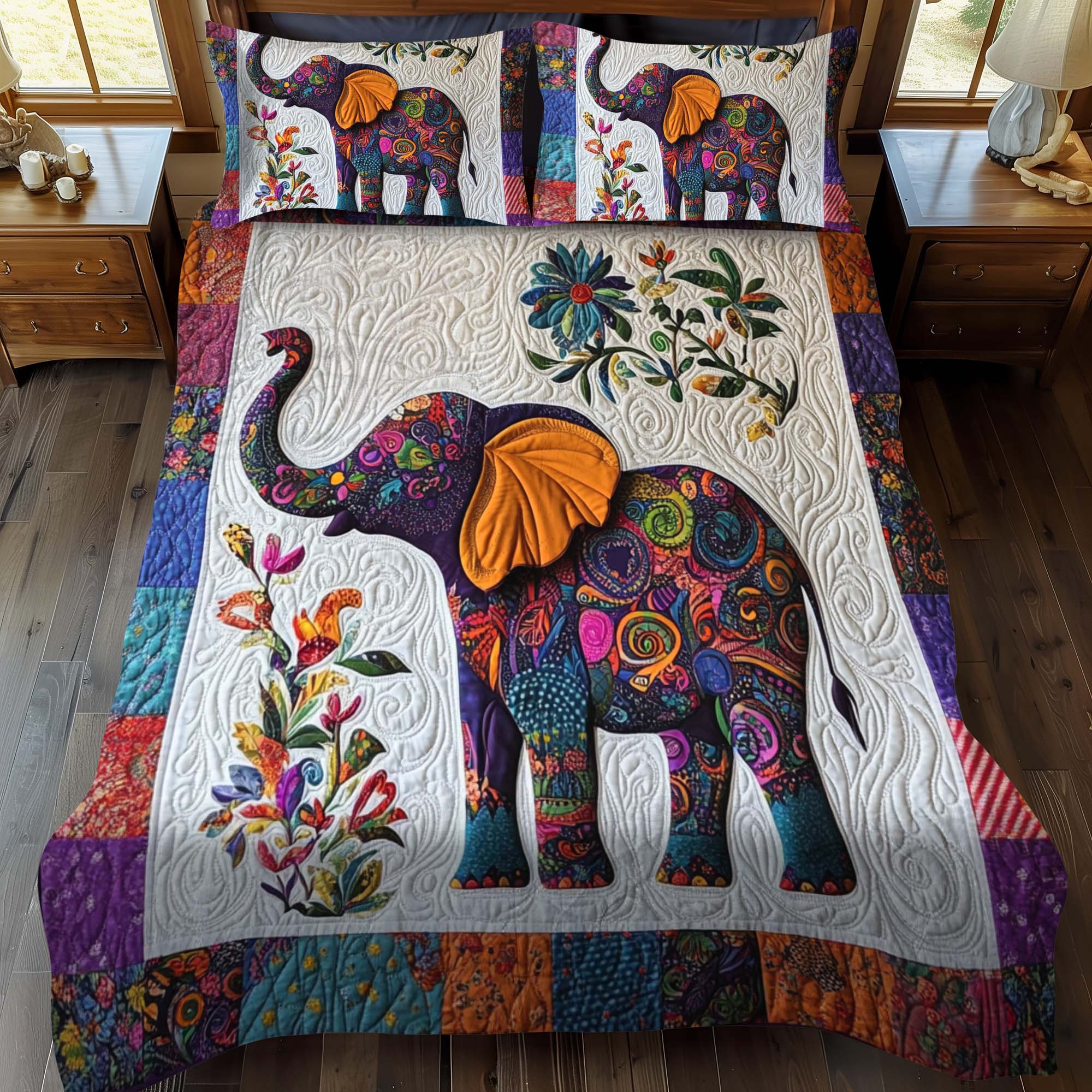 Elephant Jubilee 3-Piece Quilted Bedding Set NCU0NT942