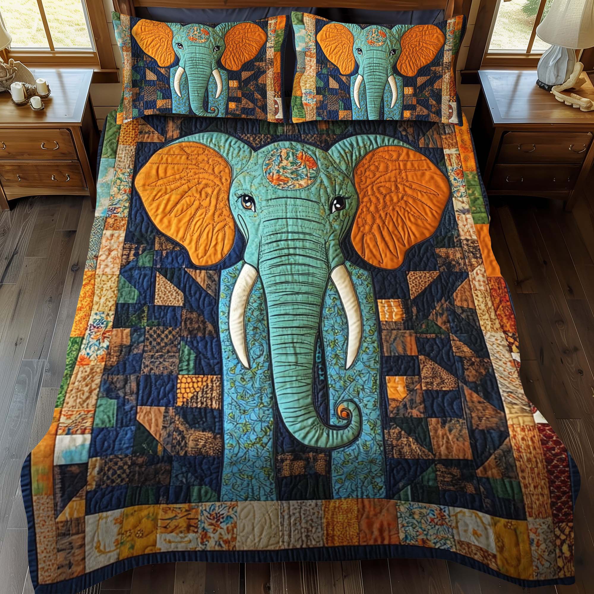 Elephant Patchwork Delight 3-Piece Quilted Bedding Set NCU0NT943