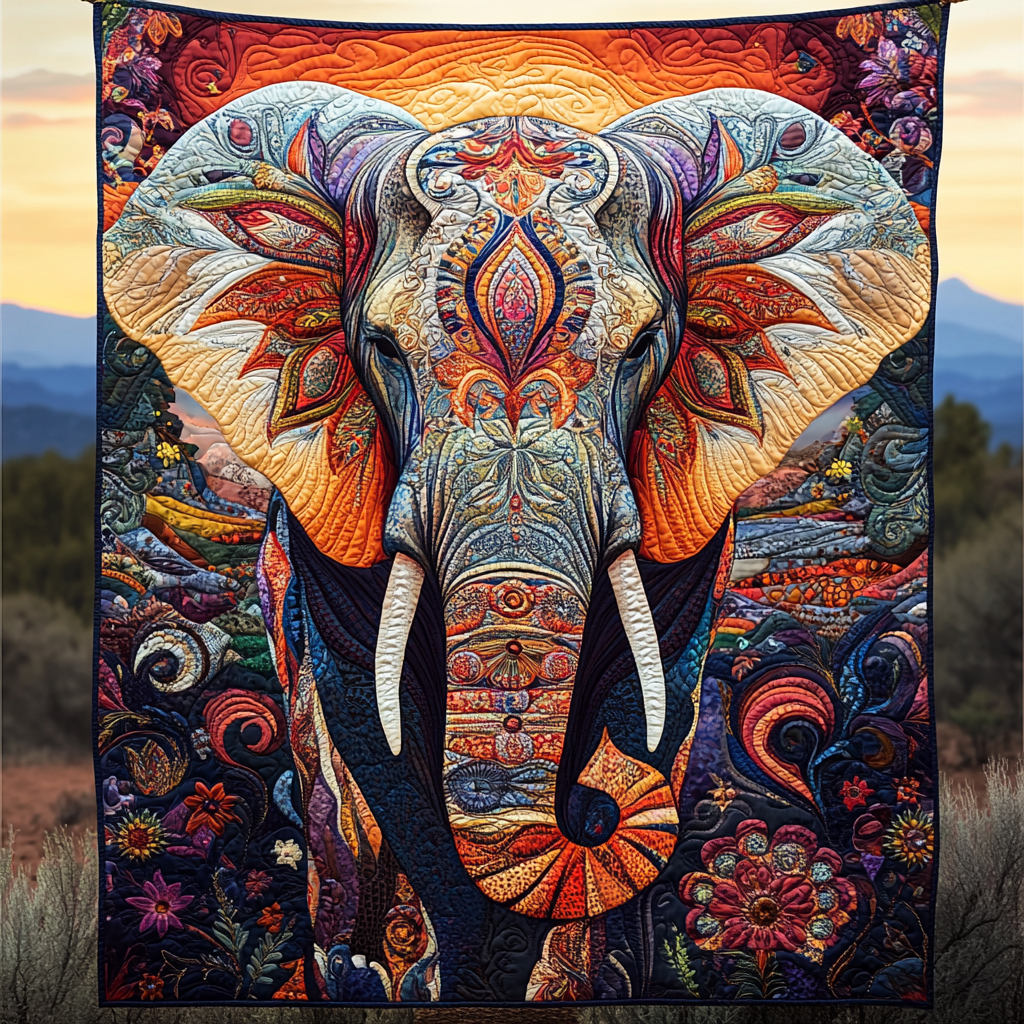 Elephant of the Sun Quilted Blanket NCU0DK656