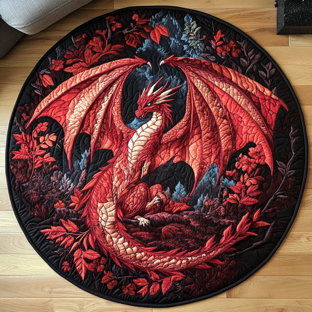 Emerald Wyvern Quilted Round Mat NCU0DK1020