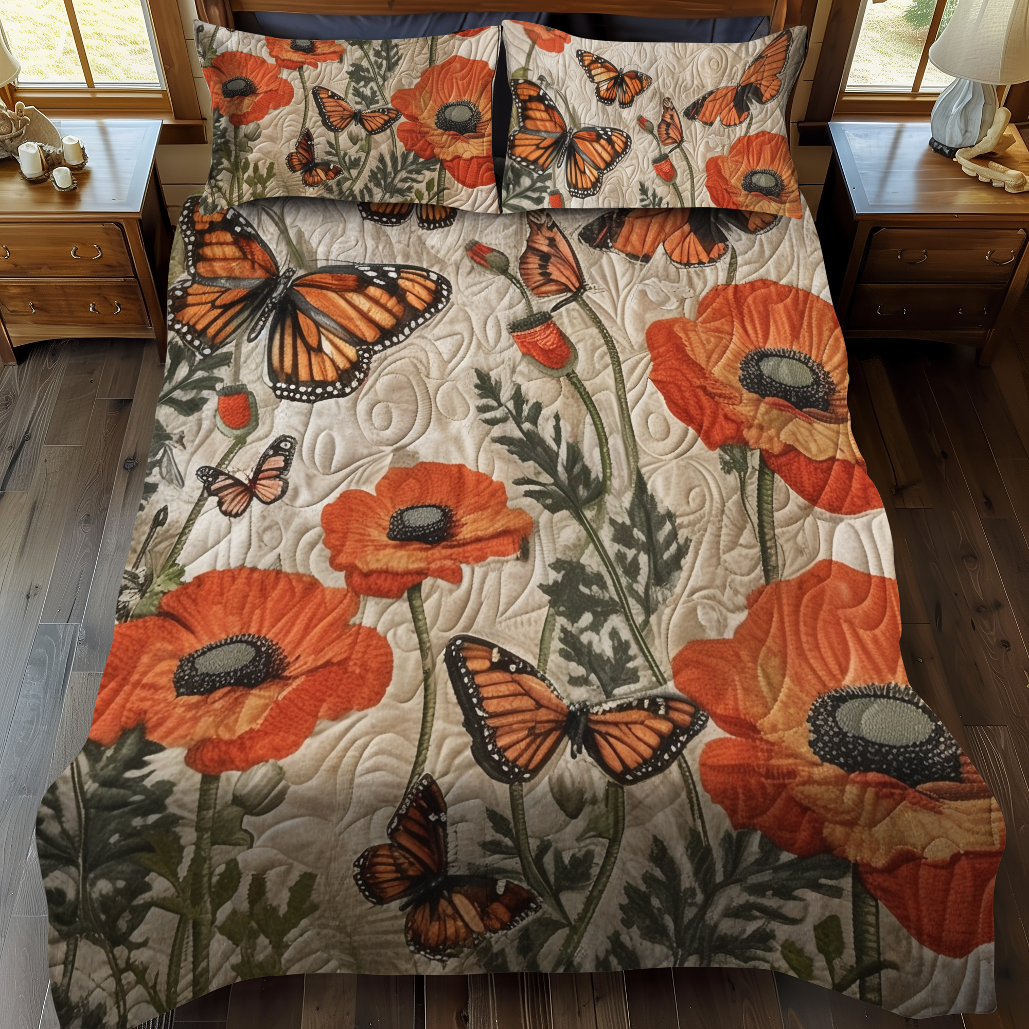 Enchanted Monarch Butterflies 3-Piece Quilted Bedding Set NCU0VL029