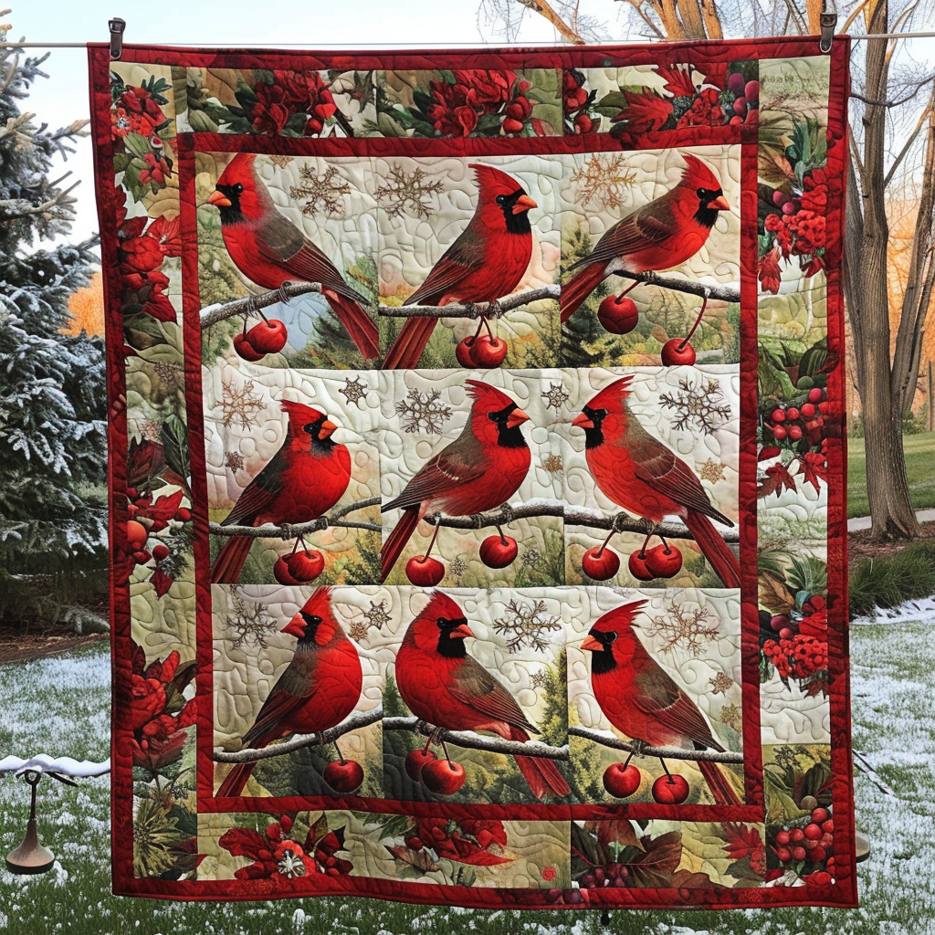 Enchanted Winter Cardinal Quilted Blanket NCU0TH076