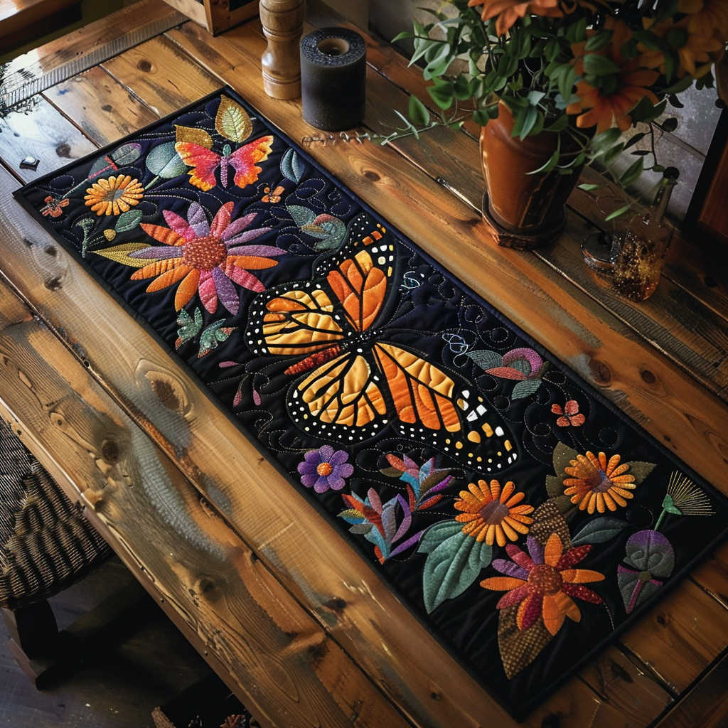 Enchanted Monarch Butterflies Quilted Table Runner NCU0VL116