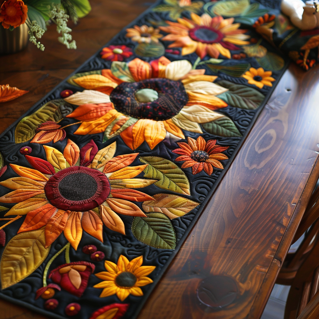 Enchanting Sunflowers Quilted Table Runner NCU0VL322