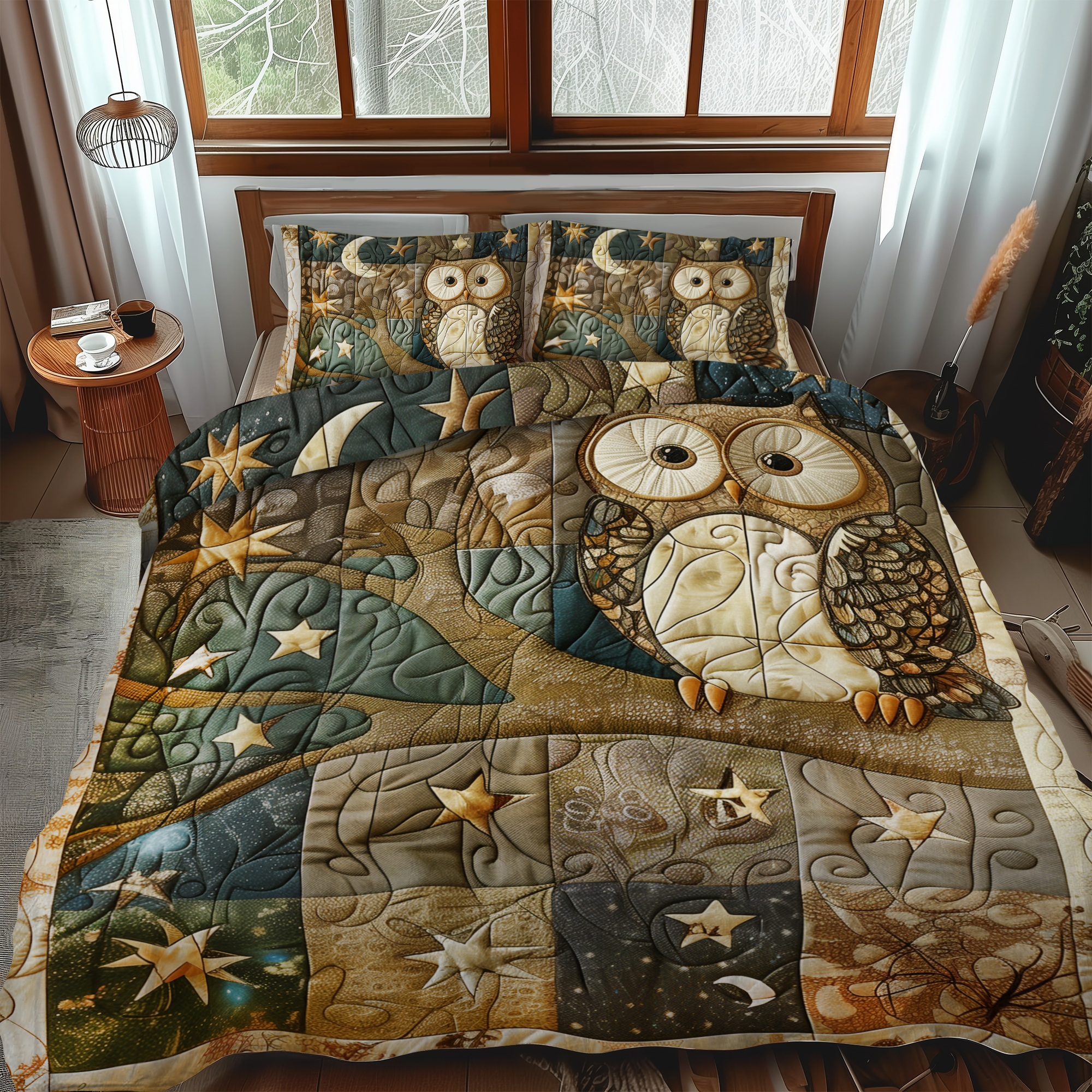 Endearing Owl 3-Piece Quilted Bedding Set NCU0VL166