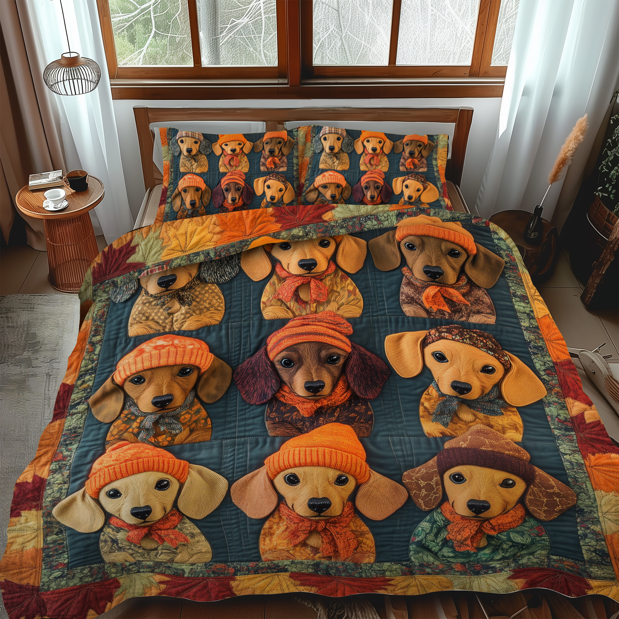 Endearing Dachshunds 3-Piece Quilted Bedding Set NCU0VL440